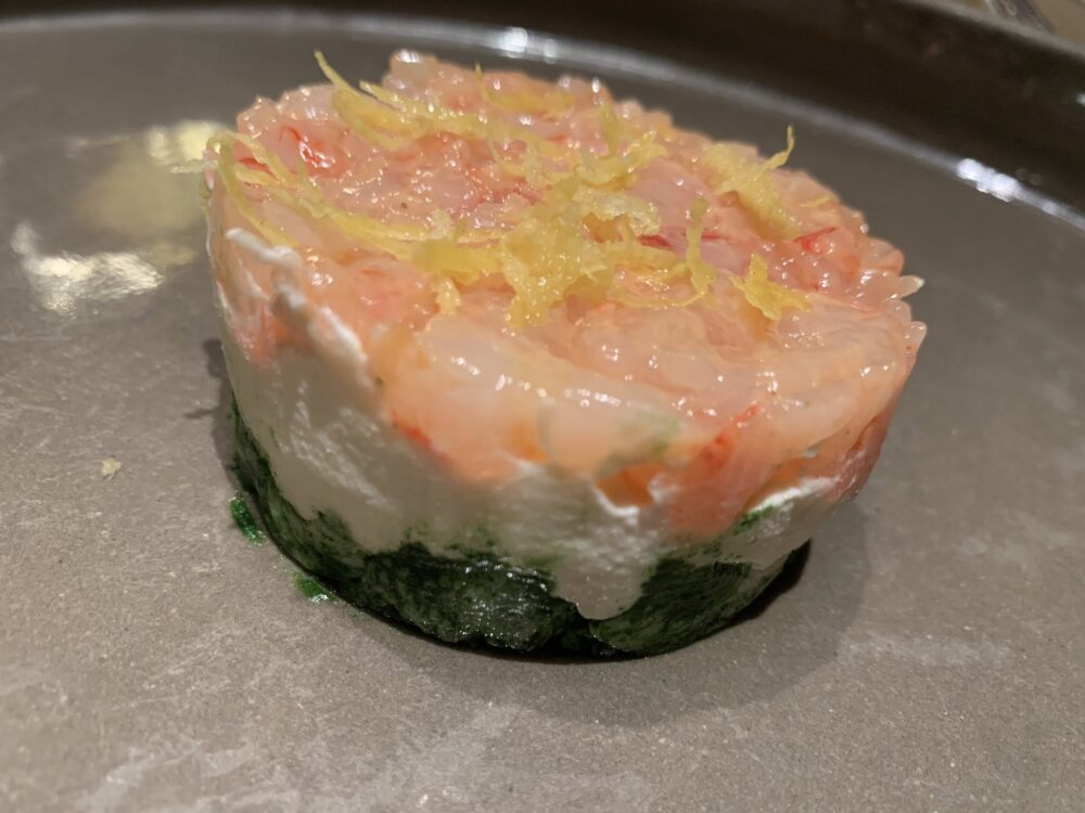 Casamare a Salerno, Assoluto- gambero rosso, canapaccio affumicato e spinaci