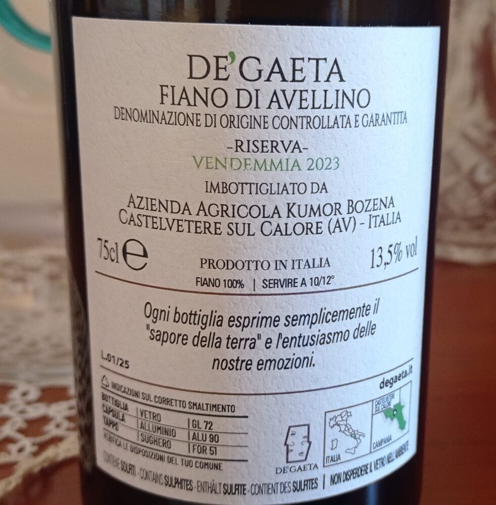 Controetichetta Fiano di Avellino Riserva Docg 2023 De' Gaeta