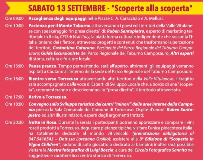 Il Programma di Sabato 13 Settembre