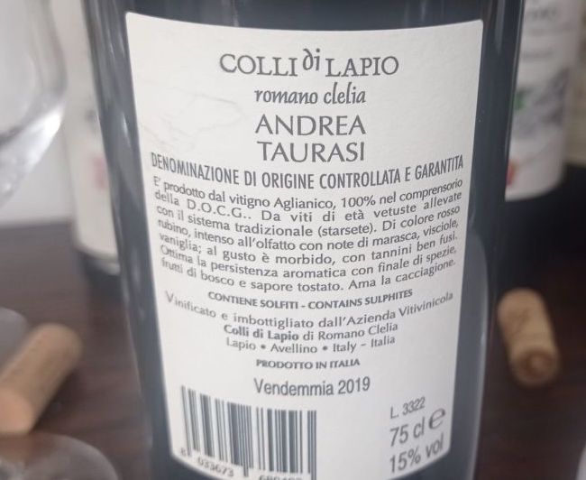 Controetichetta Andrea Taurasi Docg 2019 Colli di Lapio