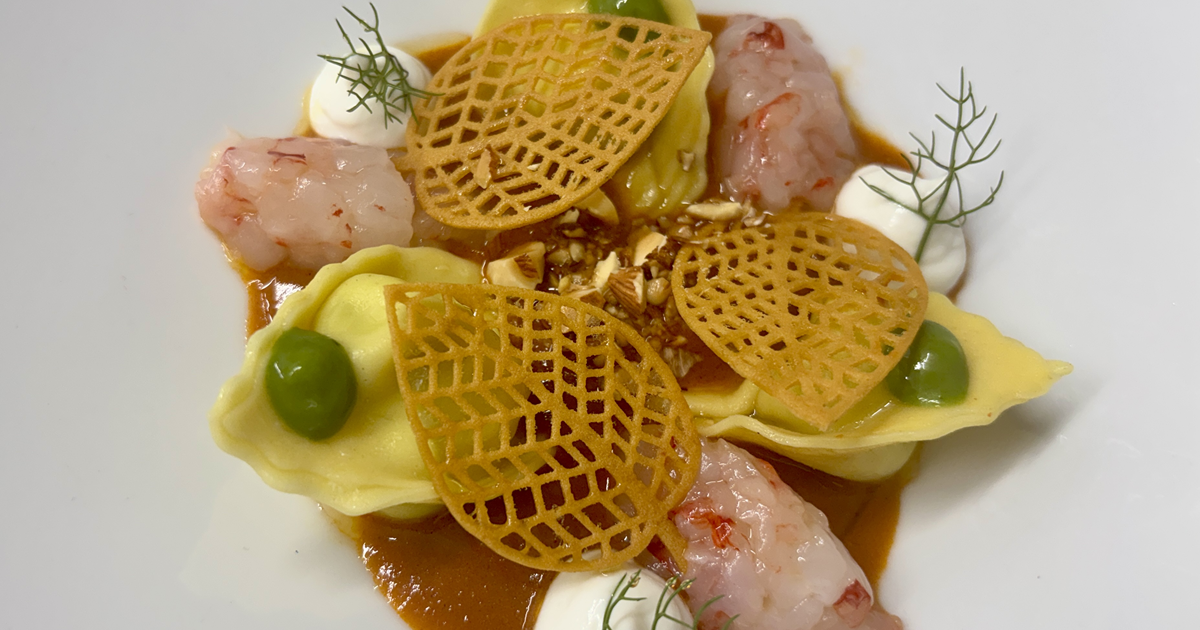 Cappelletti romagnoli in tarantella di gambero rosso di Benedetto di Lorenzo